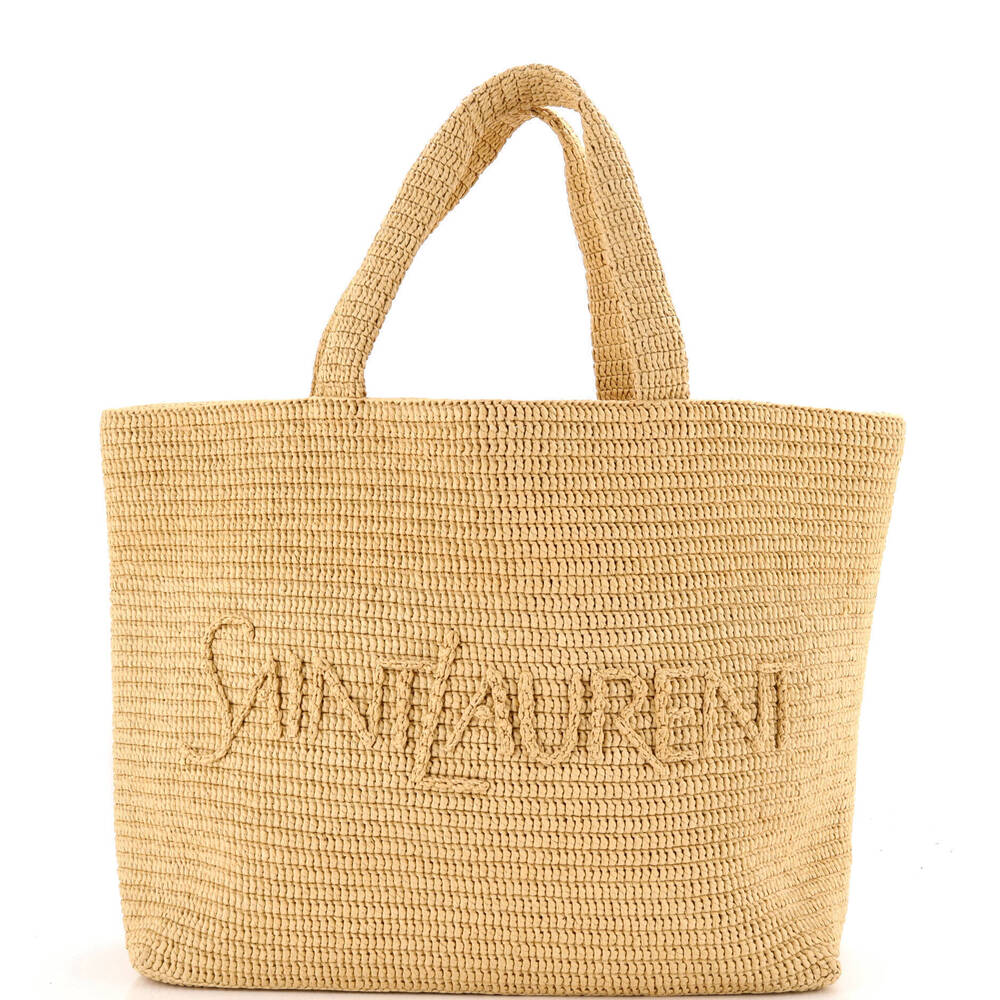 Saint Laurent Logo Supple Tote Embroidered Raffia